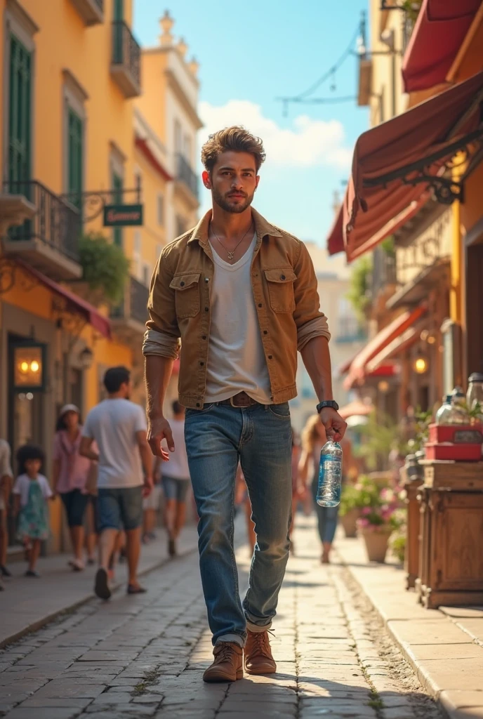 Young man, Scrawny, sem beard, with long sleeve shirt, short shorts and knee-high boots