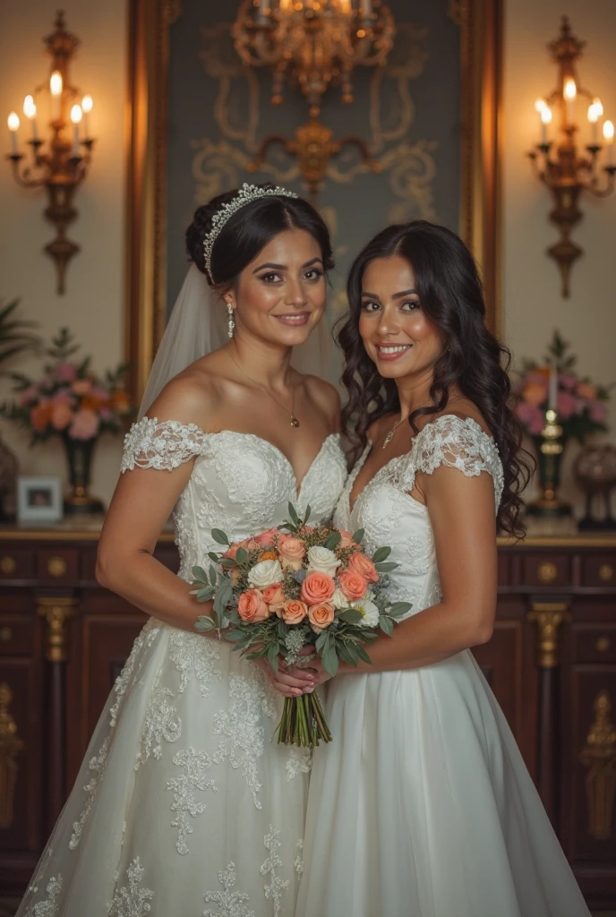 Two Latin women at their wedding
