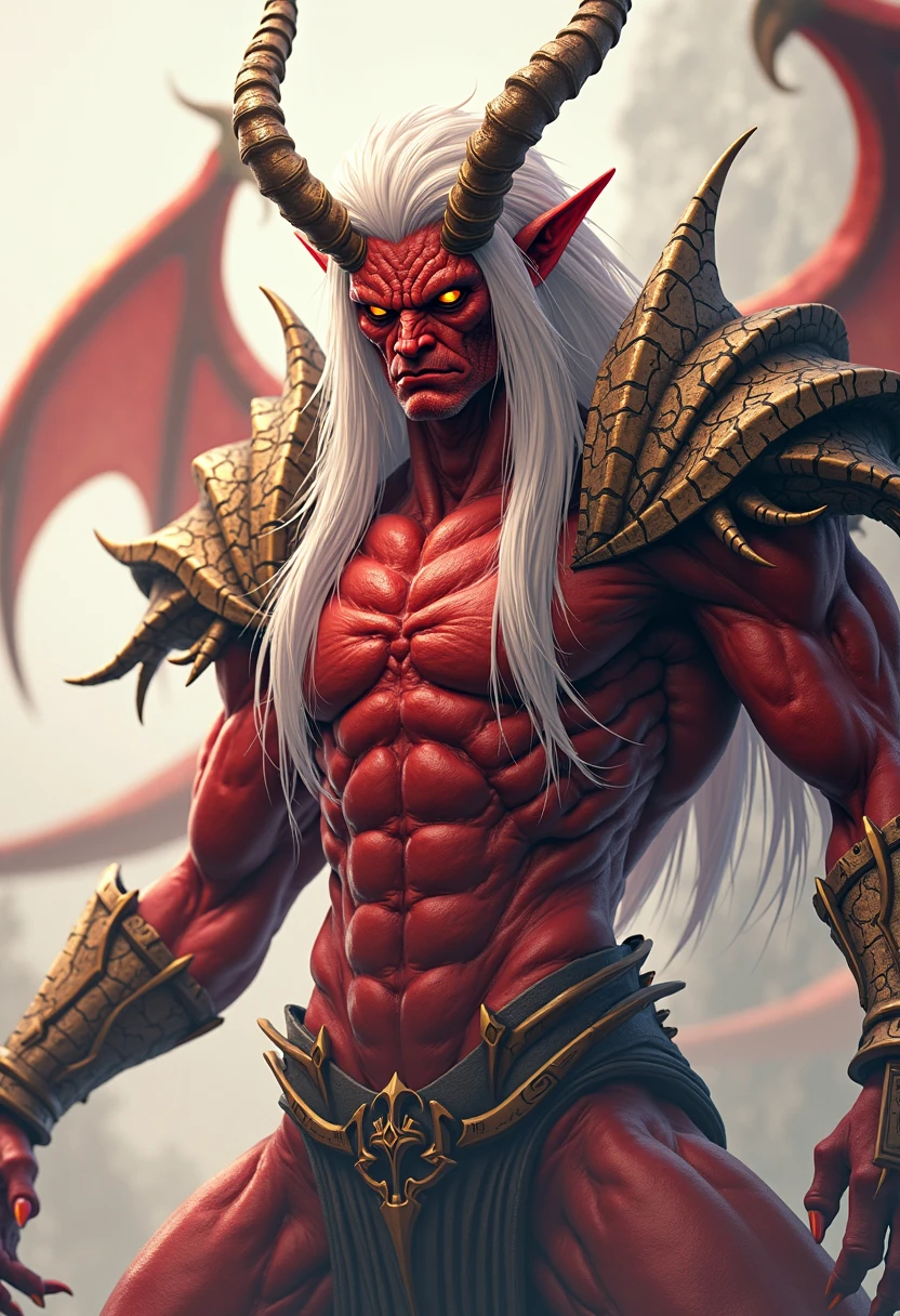 (megan fox), ((((((1 muscular demon girl)))))), (((huge upper body))), long hair, ((((huge demon wings))), (((pale skin))), (((sharp teeth, Huge horns, large nails))), navel, ((((full body front view))))