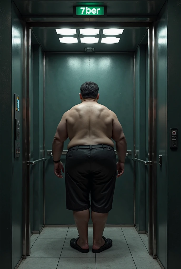 A young fat out of shape man looking into a magical mirror of him self being muscular and handsome living his dream life