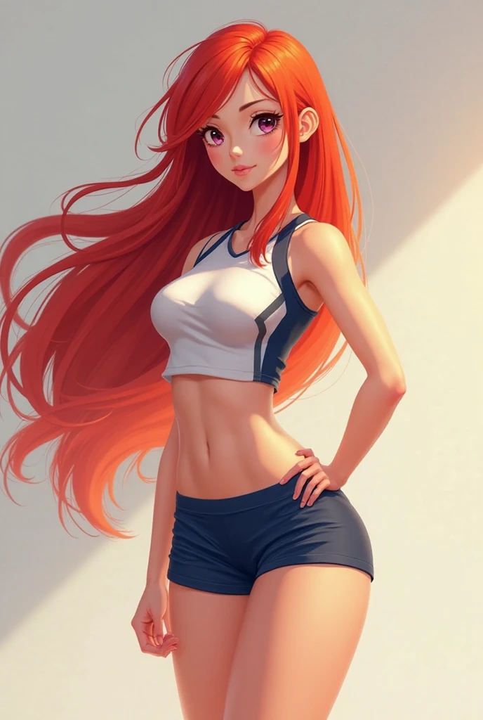 (1girl, 18 year olds),medium breasts, breasts,white female, red hair, blue eyes tan, dewy skin, sweaty skin, wavy hair, beauty, ultra-realistic, ultra lifelike, 4k, unreal engine, shy smile, perfect face, full body shot, slim thighs