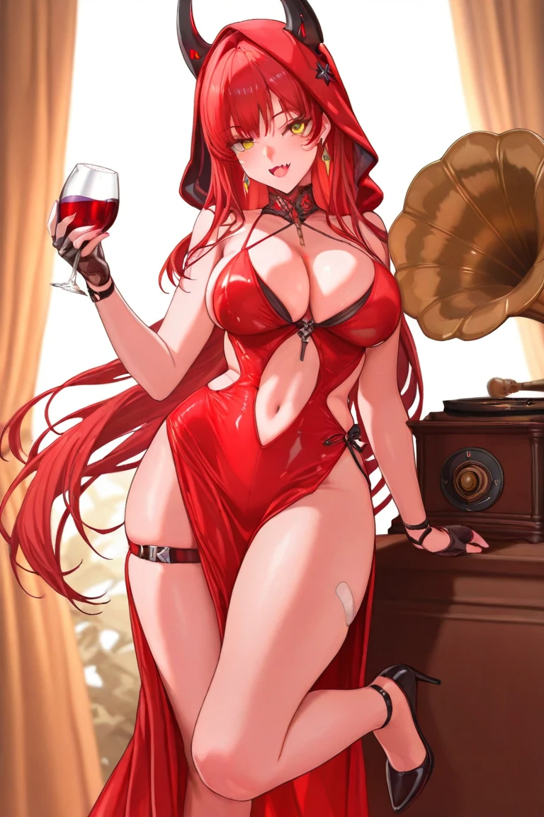 (8K, masutepiece, Best Quality, Official art, beautiful detailed, beautiful lighting, best masterpiece in history that exceeds limits), (1 Girl, Solo), (16 years old), (Beautiful detailed face), (shiny white skin), (Beautiful big bust, cleavage:1.3), (thighs:1.3), (Beautiful detailed pastel pink twin tails hair, Bangs:1.3), (beautiful detailed drooping pink eyes:1.5), break, (red theme, Beautiful detailed red long tight evening dress, Thigh-High Slit Maxi Skirt, black See-through intricate lace, red bow ribbon), (Beautiful Luxurious Diamonds Tiara), (happy smile:1.2), (Attractive, sensational, Look at the camera, cute pose, siting), breathtaking scenery, (ultra detailed realistic beautiful luxurious night club, bar, ソファー, Liquor, Cocktail glass, Wine:1.2), huge belly, massive belly, enormous belly, giant belly
