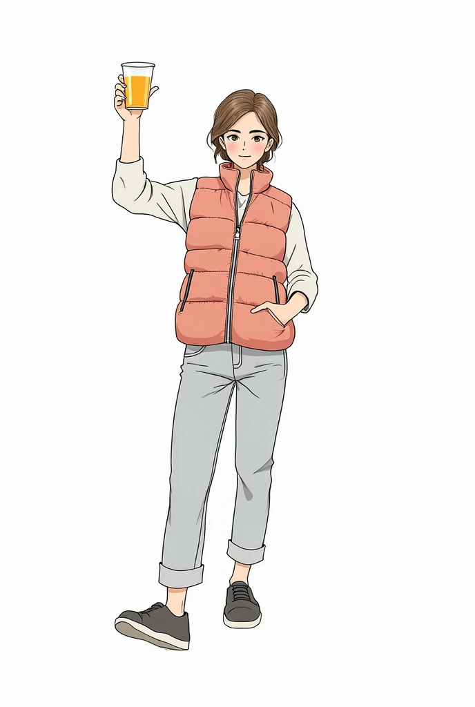 Girl beatiful, Clothes minimalist, brown hair, Kawaii cartoon drawing, (8K, RAW photos, casual wear, jeans,  jacket, Top quality, high quality color photos, photography) anime kawaii , Kawaii cartoon drawing, (8K,  casual wear, slightly elegant , jeans,  jacket, Top quality)
