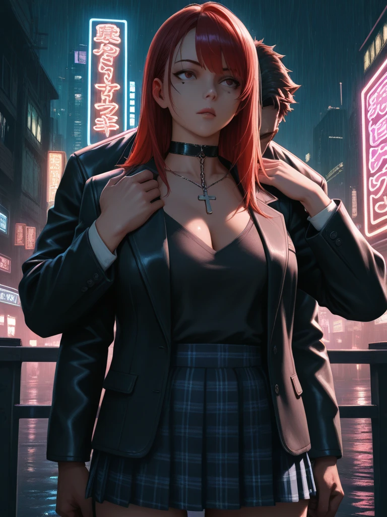 A beautiful woman with red and blonde mixed hair and fiery red eyes was casually walking alongside Bakugo Katsuki. 