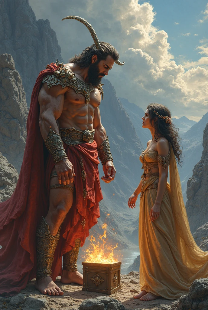 The Iranian girl and the god of fire are standing in front of each other and looking at each other