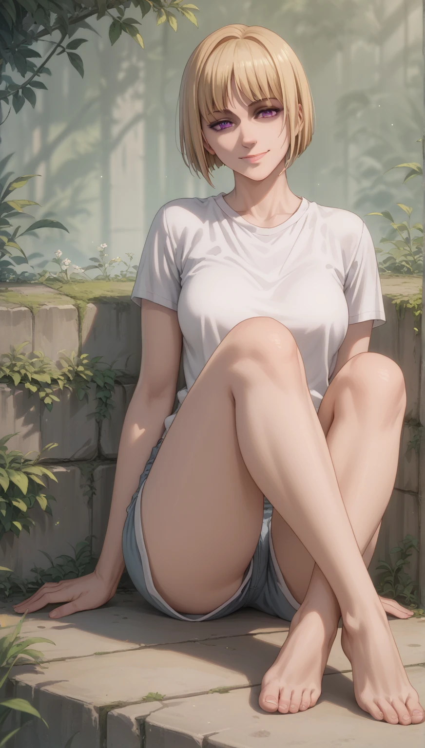 8k, high quality picture, high detailed picture, sunny day, open sky, (full body shot:1.3), tall fit nude girl, very long staright hair, brown with a black tint hair, smooth bangs, perfect brown eyes, neat dark eyebrows, plump lips, neat straight nose, (pale skin:1.2), (slender girl:1.1),  (accurate breast:1.2),  slender hips,   