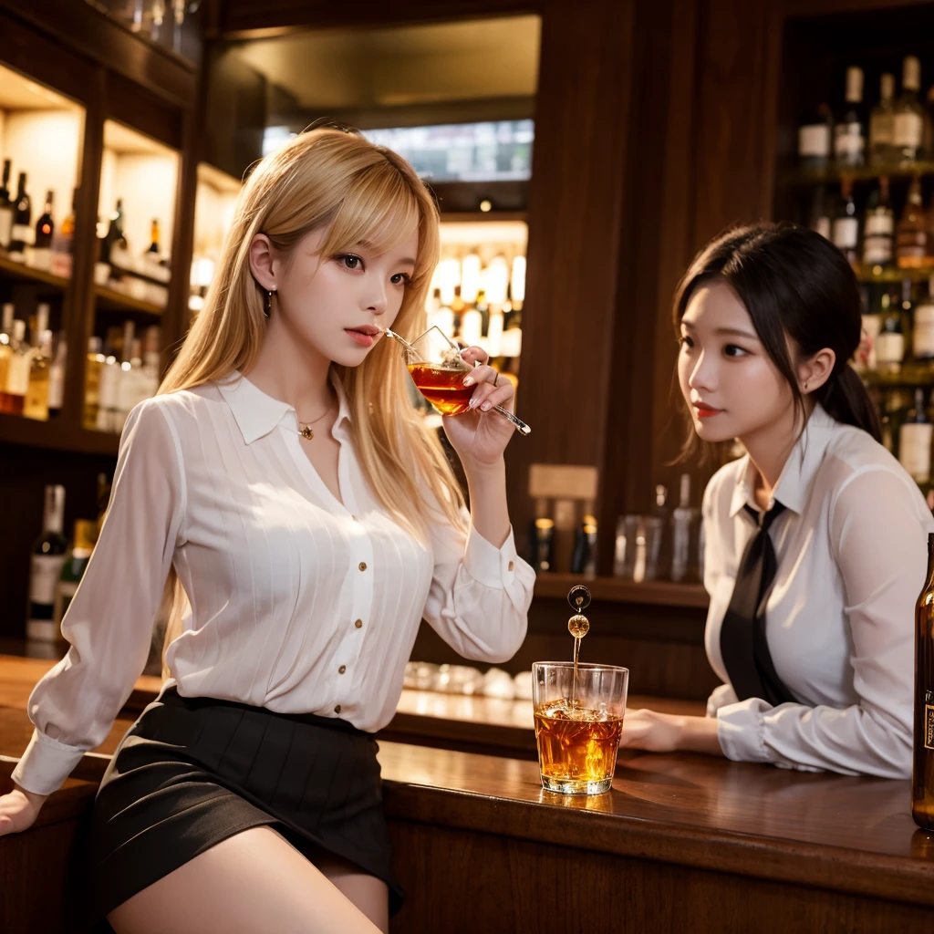 Beautiful german woman, 28 years old, blonde, upper body, at work at bar counter, gentle smile, red lipstick, long sleeve, indoor, C cup, photography, masterpiece, realistic, realism, photorealism, high contrast, photorealistic digital art 8k HD high definition details realistic, detailed, skin texture, super detail, realistic skin texture, highest quality, ultra high resolution, photorealistic:1.4), High Resolution, Detail, Raw Photography, Sharp Re, Lee Jeffries Nikon D850 Film Stock Photo 4 Kodak PORTRA 400 Camera F1.6 Lens Rich colors Ultra Real Realistic Realistic Textures Dramatic lighting Unreal Engine Trending at Art Station Cinestill 800,