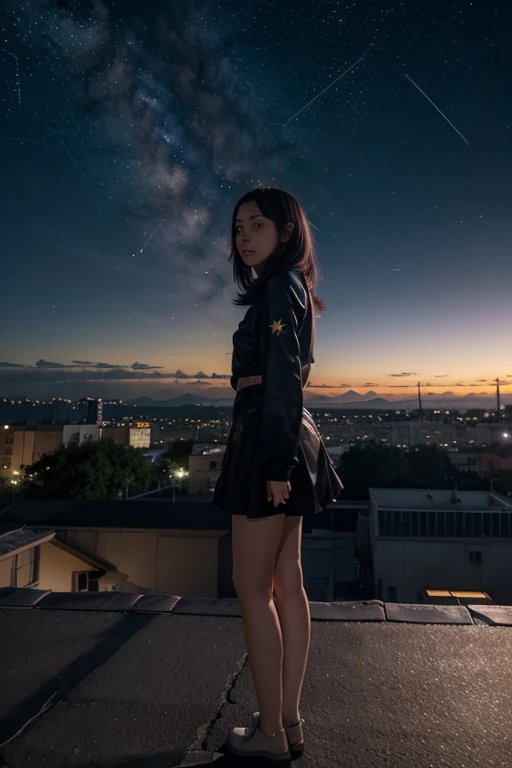 Anime girl standing on roof looking at night sky with stars, wallpaper anime 4k, wallpaper anime 4 k, 4k wallpaper anime, Wallpaper seni anime 8 K, gambar wallpaper anime 4k, Wallpaper seni anime 4 K,  gaya anime 4 k , Makoto Shinkai Cyril Rolando, 4k manga wallpaper, wallpaper anime,   amazing wallpaper  , Shooting star 