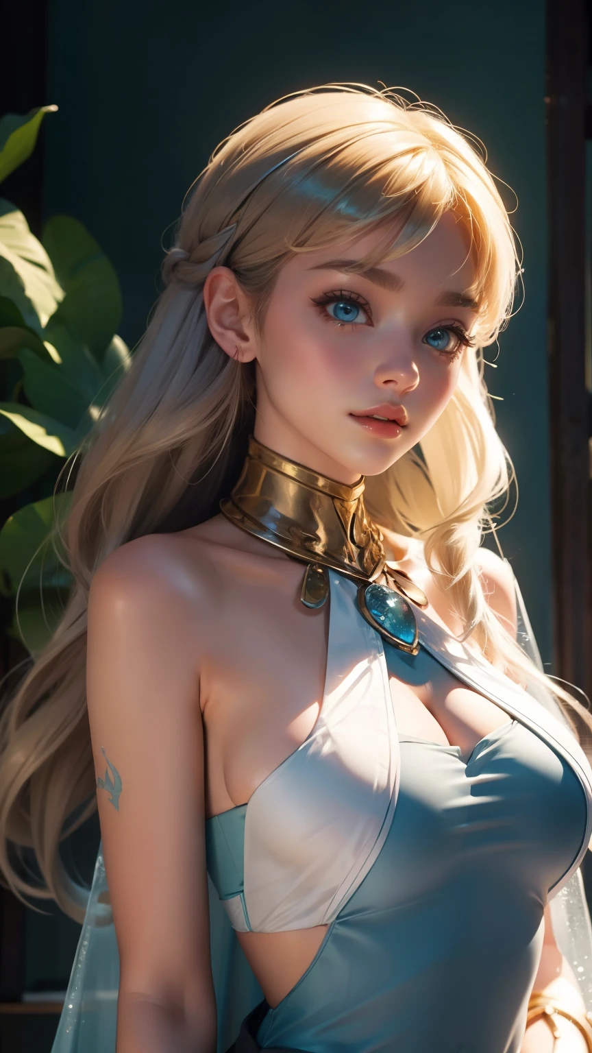 (full figure:1.1), masterpiece, realistic, realism, photorealism, high contrast, in full light, photorealistic digital art trending on Artstation 8k HD high definition detailed realistic, 1girl, (solo:1.5), young beautiful woman, petite, medium perky breasts, ((blue eyes)), (blonde long hair:1.5), tight long white dress, (white knee high socks:1.1), (no head gear:1.5), ((priestess)), parted lips, art by artgerm and ruan jia and greg rutkowski surreal painting, detailed, skin texture, hyper-detailed, realistic skin texture, side view, garden, lying in a hot spring, forest, clear water, head down, flustered, drenched
