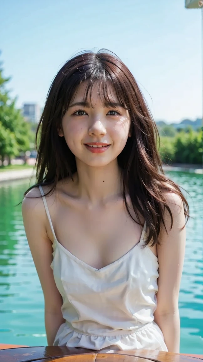 Tabletop, highest quality, shape, Very detailed, finely, High resolution, 8Kのwallpaper, 完璧なダイナミックな構shape, finelyて美しい目, dress,Medium Hair, Center of chest, Natural color lip, Random sexy poses,smile,Beautiful breasts,{{{whole body}}}、(Standing by a lake in the woods )、wallpaper、((Completely naked)),(((pubic hair)))、(((Completely nakedで)))、(((Completely nakedで)))、(((No clothes))),(((Thin legs)))