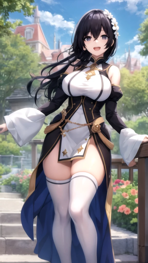 masterpiece、top-quality、1 girl in、Behold、cute little、The bikini、(seaview)、large full breasts、Pink eyes、Akeno Himejima、A dark-haired、Long、beautidful eyes、Beautiful brilliance of details、lots of glow、best quality, masterpiece, 1girl, (solo:1.1), raytracing, ultra detailed, detailed face, 8k wallpaper, wide hips, smile, HimejimaAkenoNDV, 1girl, black hair, large breasts, very long hair, purple eyes, red skirt, school uniform, shirt, corset, ponytail, hair ribbon, ribbon, outdoor, , (skirt lift:1.3), (white panties:1.3), fully exposed panties, a skirt that rolls up, 1girl,
