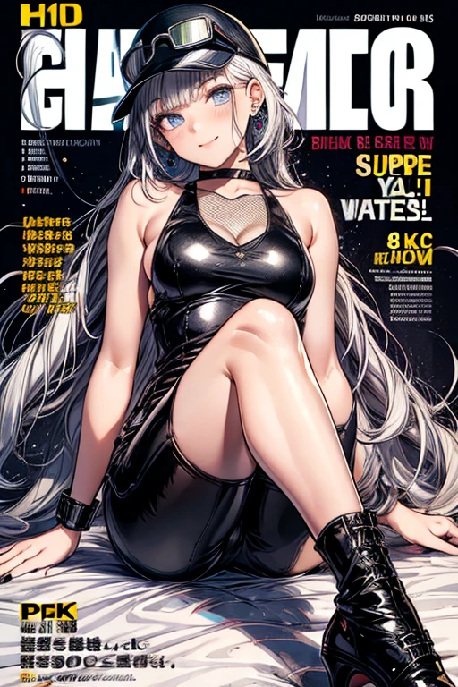 Magazine scanning,(MagazineCover:1.2),Cover text,The body text,(Goujade necklace:1.1),wlop,1girl,black glove,Black cardigan,Character requirements,explanation,耳Nipple Ring,Double V,jewelry,long whitr hair,Overlooking, Perfectly flowing hair, solo(RAW photo:1.2),camel-toe,Hollow-out on,sweat leggs,White liquid, Smooth pink skin, shiny metallic glossy skin, Shiny, spread their legs,M-shaped legs,angry look,Irritated,white liquid all over body,Full body like,