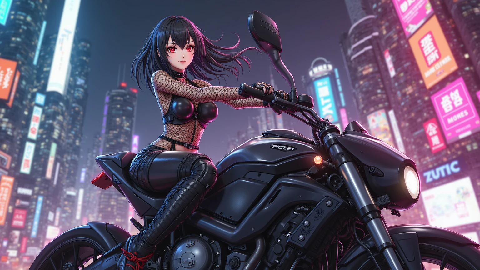 A thrilling and seductive image of a succubus riding a motorcycle, with a sense of wild and daring freedom in her expression and posture. The succubus is depicted in a dark and alluring setting, with the wind in her hair and the roar of the engine beneath her. She is wearing a seductive and stylish outfit, with curves that accentuate her dangerous and alluring powers. Her long and flowing hair is whipped by the wind as she speeds down the open road, with a sense of reckless abandon and daring adventure fueling her every move. Despite her reputation as a creature of darkness and seduction, the succubus is depicted here as a powerful and independent figure, with a sense of strength and confidence that is both thrilling and intimidating. The scene is rendered in a highly-detailed and immersive style, capturing the essence of a figure that is both alluring and dangerous, a creature of the night who rides the open road with a sense of wild and daring freedom.