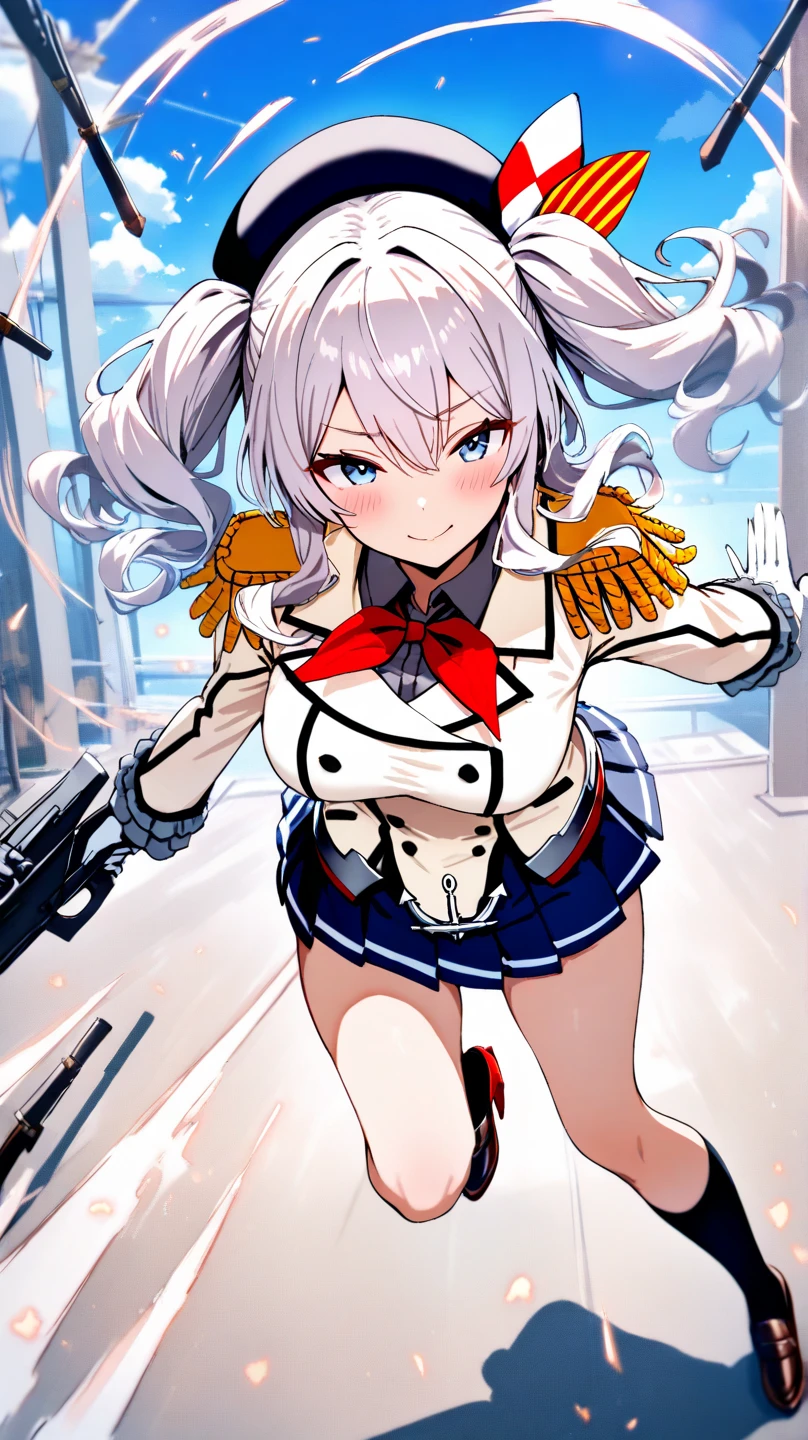 ultra-detailed, Explicit, Beautiful body, Beautiful Nose, Beautiful character design, perfect eyes, perfect face, ultra highres, 4K, beautiful legs, perfect legs, perfect anatomy, Nice hands, Perfect hand, Masterpiece, Best Quality, Highly detailed, illustration, absurdres, street fighter, doll suit, shadaloo doll, dollsuit, expressionless, blank eyes, looking at viewer, red gloves, emotionless, black latex, corrution, mind control, female combatant, full body, hypnotized, unhappy trance, full body suit, ribbed bodysuit, both arms at side, obey, perfect female body, extremely glossy latex, hypnosis, hypnoLora, empty eyes, Mind control device, poses, submissive_pose, Slave, hat, necktie, stand up straight, standing, standing at attention, hat, necktie, belt, latex, ribbed bodysuit, thighhighs, Fighting Stance, military, thigh boots, 1girl, solo, Sakayanagi Arisu, Classroom of the Elite, staff, white hair, purple eyes, medium hair, braids, hair ornaments