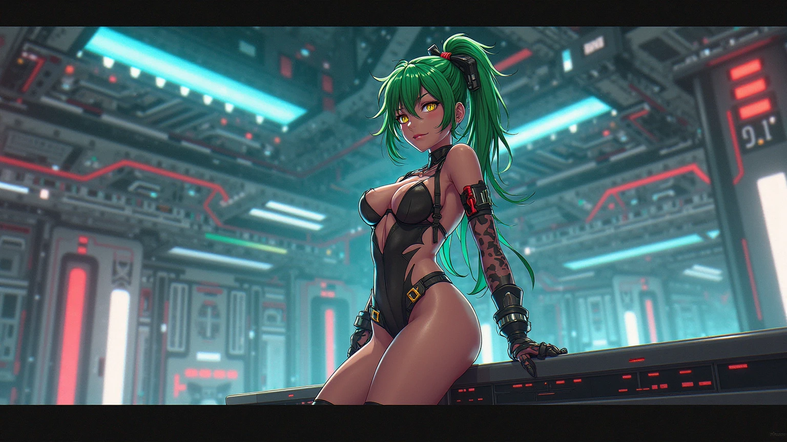 woman, Realistic characters, Green hair and pink hair, blue eyes, anime, alone, Modern, cyber punk, huge firm bouncing bust, dynamic sexy poses
