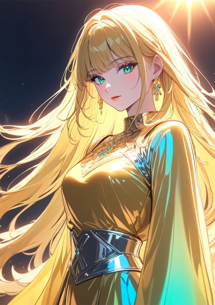 nsfw,masterpiece、highest quality、High resolution、high quality images、8K, 1 female、skin luster、skin texture、Expression of fine eyes、(Shiny bright golden hair:1.8),Girl with long braided hair, realism, Detailed manga style, manga art style, perfect line drawing, beautiful line drawing, digital manga art girl, (beautiful golden eyes:1.5), Clear, beautiful eyes、plump lips, Detailed gorgeous face, (cute smile), charm, Front view, (perfectly detailed face), (fine hands) 、photorealistic images, Depth of written boundary, Princess hairstyle, Princess、Corolla on the head , face forward , night sky , night view ,beautiful starry sky , romanticism、(Princess' gorgeous golden dress:1.5)、(medium breasts:1.5)、smile、blush、princess tiara、Fluffy blonde、Gorgeous blue sparkling earrings、Gorgeous gold bracelet、Gorgeous gold anklets、(Gorgeous gold thin nipple rings:1.3)、Palace balcony、Nadia: The Secret of Blue Water Necklace、(oblong face:1.5)、(Sparkling Glitter:1.2)、Cover your forehead with bangs、Bangs between the eyes、(full body:1.6)、(standing:1.3)、(portrait:1.0)、The chest is also visible