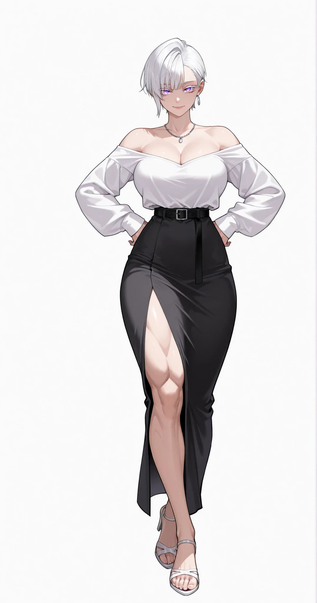 ((best quality, 8K, wallpaper, masterpiece: 1.3)), line art, monochrome, black and white, cartoon style, With even lines, Illustration of a woman wearing a white dress and high heels, slim: 1.4, milf, Mature, Huge amazing goddess shot, very hot and sexy, powerful and huge, jaw-dropping beauty, japanese goddess, very big breasts,[[[特写cleavage]]]]Huge long saggy breasts, looking at the audience，cleavage, The chest is more exposed， big ass, The facial details are very rich, double eyelids, woman in suit, Jacket and tight skirt, Wear and high heels, wearing white clothes, Highly detailed full body, Complete character ontology, Poster text,