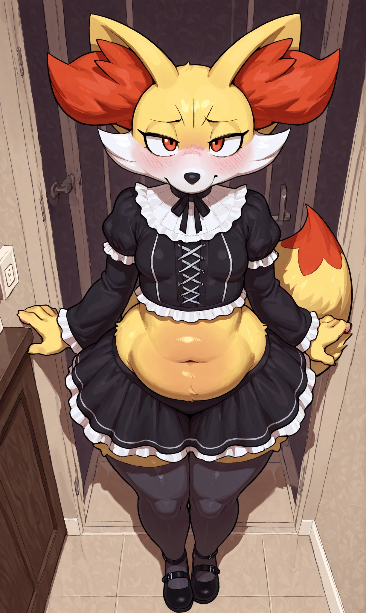 boy and girl, squirrel, furry, bodyfur, tail, collar, bra, bottomless, penis, testicles, some perfect pussy, gloves, boots, hair bow, chibi, sparkling eyes, happy, full body, blush, open the door, from side