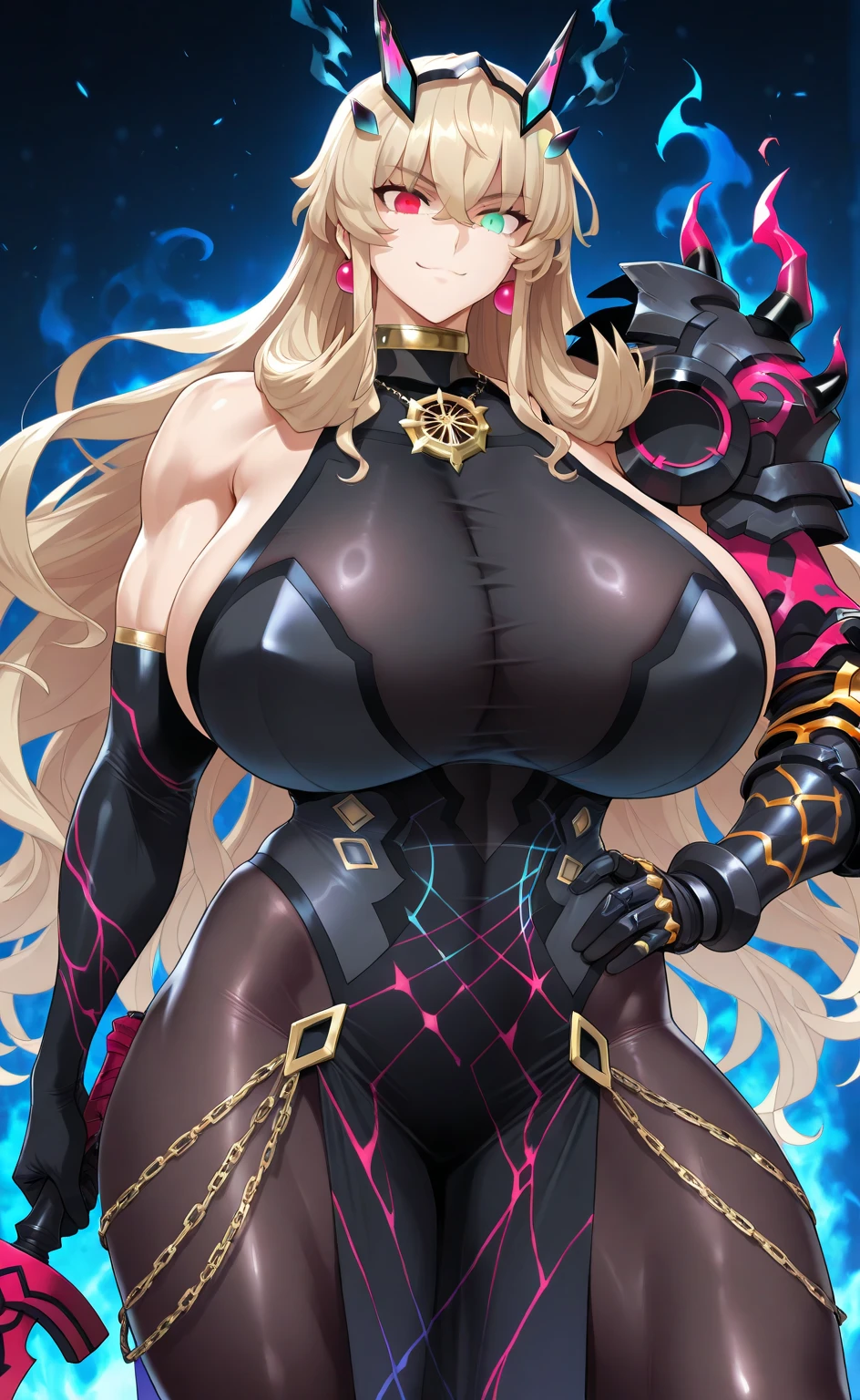 Anime illustration、alone,One Girl(Large Breasts)、(Perfect Eyes, Highest quality:1.2),Forward bend with emphasis on the chest,black latex bodysuit、See-through cardigan、Highest quality、Plump Gravure Idol、Perfect Proportions,Massage the breasts、Sexy Stage、Highlights sexy breasts,Wet pants、Sexy pose、A fascinating and seductive look、Blurred foreground,(Big Breasts)、Thick thighs、Sweaty,((Shiny Hair, Glowing Skin)),1000+ Favorite quality、Blonde、brown