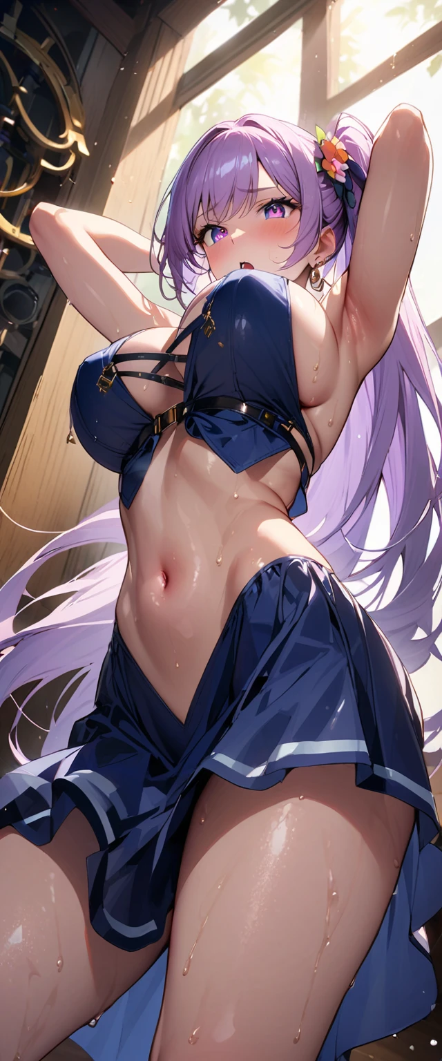 16K Best Quality, of the highest quality, ultra-detailliert、 masutepiece, Beautiful woman with long blue hair, She has a big braid in her hair. Red Eyes, ultra gigantic tits, It is a pose in which the chest is held close with the arms....。Super big ass, Big thighs, Beautiful she is sleeping in bed、Red cheeks、mummy costume, Bewitching smile、Pink 、Arm bandage, chest bandage, Bandage on the buttocks,Thigh bandage,The background is a bed in a Japanese-style room at night、
