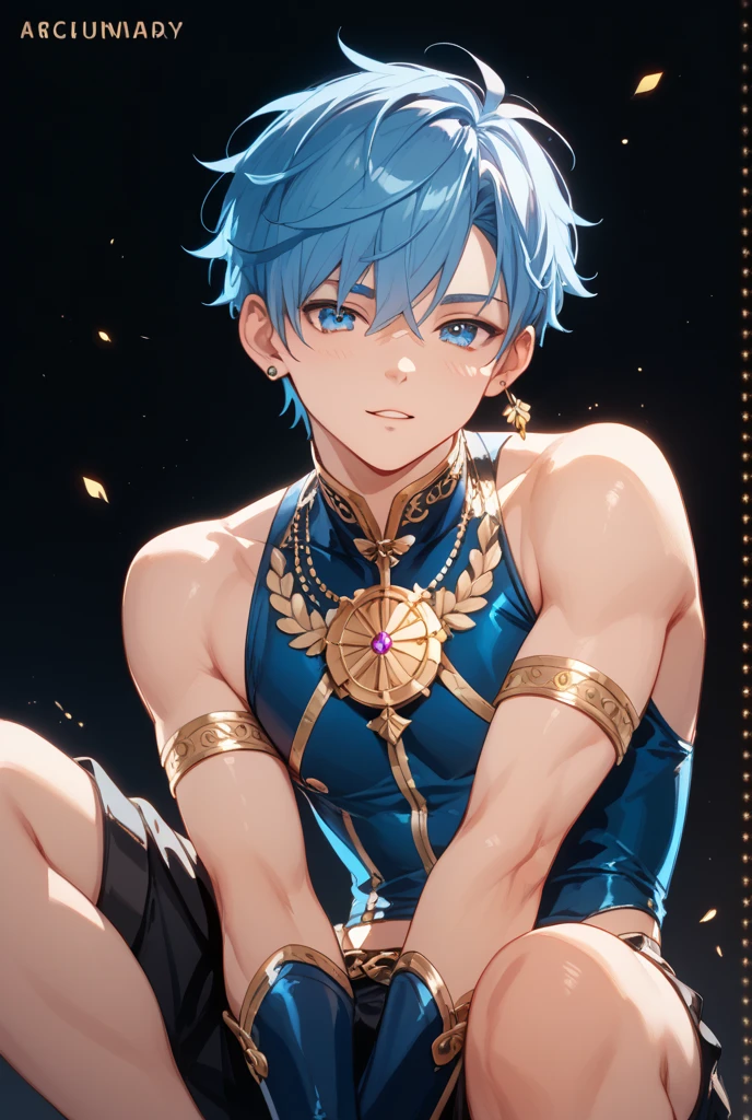 4k resolution, (Masterpiece:1), A small boy with vibrant, iridescent, cyan eyes and bare feet, arms raised in a triumphant pose, evoking an epic, cinematic feel. (Young:1.4), (Child:1.4), (Shota:1.4), (Male:1.4), (Boy:1.4), adorned in royal clothes fit for a king, evoking a sense of Royalty (1.4). The image focuses on his small, blushing feet, adding a touch of innocence and vulnerability to his epic posing. (Posing:1.4), (Cinematic:1), killua zoldyck