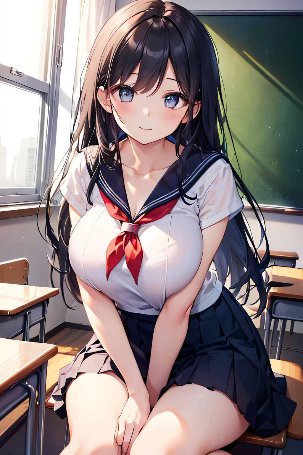 high school girl、beautiful girl、Black Hair、Big breasted body type、、Navy blue pleated skirt、Sailor-style 、Flushed Cheekoist eyes、Shy expression、The veranda on a rainy day、Erotic atmosphere、Immoral scene、Sensual scene、Wet Hair、Wet Skin、Wet clothes、