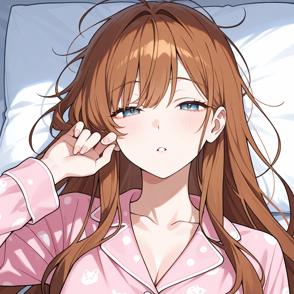 NSFW, Yuzu, blue archive, 1girl, classroom, table nude, embarrassed, lying on a bed, top view, dark, red hair, looking up, looking at sky