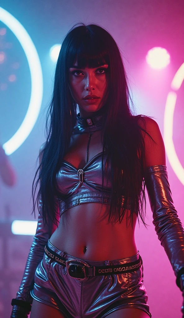 (sexy dominatrix, slim figure, gothic atmosphere:1.1),photo, realistic, (seductive cyberpunk dark fantasy:1.1), (bdsm fantasy:1.1),leather outfit,latex gloves,neck choker,crop,high boots,whip,dark and mysterious setting,chains,dungeon lighting,smoke effects,powerful and confident pose,gothic scheme,vivid and intense expressions,perfect lighting and shadows,ultra-detailed dominatrix outfit,provocative stance,electric neon lights,gritty and futuristic vibe,alluring cybernetic enhancements,edgy and bold hairstyle,strong and dominant personality,erotic tension and allure,exquisite attention to every detail,immersive and captivating composition,striking and intense facial features,emphasized dark and seductive makeup,subtle but powerful body language,highly attractive and elegant appearance