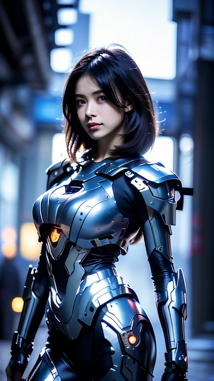 Highest quality、masterpiece、超A high resolution、(Photorealistic:1.4)、((Full body portrait:1.2)) 、Raw photo、1 girl、 Beautiful girls、metals Robot、露出したmetals骨格、metals Mecha Chest、Full Body metalsスキン、全身を覆うmetalsの鱗、metals製のボディ、Full Body metals、Beautiful girls、Prosthetic arm、Prosthetic limbs、Full Body Cyborg、露出したmetals骨格、cyber punk、Steampunk、Super sharp、Huge breasts 、Bare skin exposed in the cleavage、metals、Intricate decorative details、Very intricate detail、Blue eyes、Shining Eyes、A ray of light enters my eyes、To the camera、Mechanical Limbs、Mechanical vertebrae attached to the back of the blood vessels connected to the tubes、Cervical vertebrae mechanically attached to the neck、Wires and cables connecting to the head、Small LED Lamp、Anatomical、Facial muscles、Cable Wire Microchip、elegant、Beautiful background、Octane Rendering、HR giger style、Shiny silver beads、Esbian all over body、Future City、Rim Light、Vivid details、Official Art、Highly detailed CG unity 8k wallpaper、absurdes、Unbelievably absurd、Ruined skyscrapers:1.2 Vivid morning sun:1.2、The few green leaves remaining on the roadside turn red and burnt.:1.2、Reminiscent of yesterday's horror Broken Building Building Buildings、Rolling concrete rubble 1.2 、A soft light in it:1.2、Rising white smog;1.1