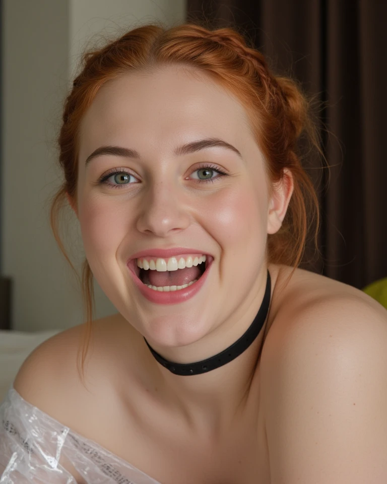 Highly aroused face, woman, Bun Hair, Orange Hair,nsfw,Bewitching Smile,Sexy pose, Sex with a man, riding normal penis, small breasted girl, white See-through blouse, little breasts, fellatio