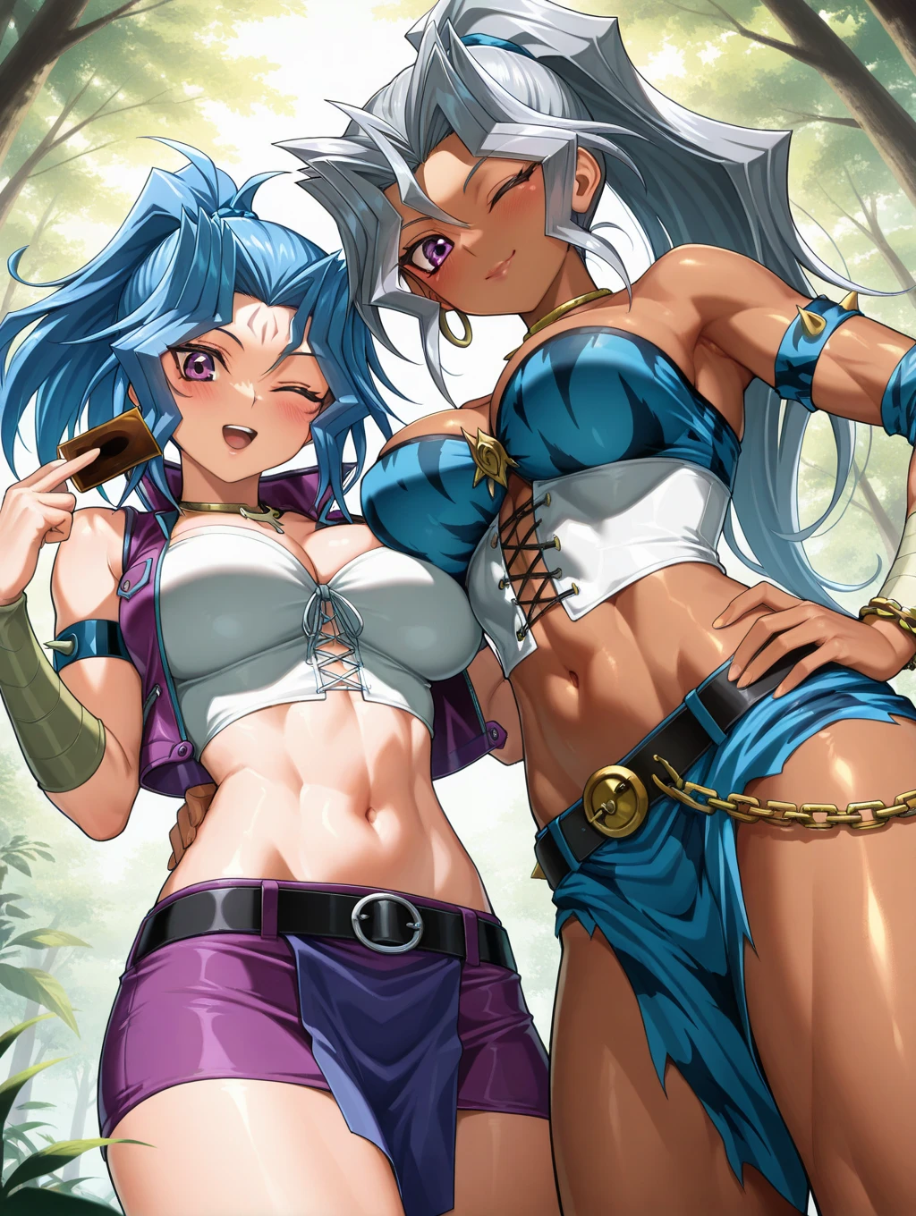 2girls,  connie maheswaran ( steven universe),narmaya ( granblue fantasy),  (connie maheswaran, age 25,blue and white striped halter top, black  microshorts, large pink sword), (narmaya, original outfit, katana, Uhd, hdr, 8k, masterpiece,  sexy swordswomen, face-to-face ,(character focused, impact frame), clashing effects, cleavage cutout, perfect bodies, perfect hands, perfect faces, perfect eyes,  incredibly sharp absurdres, incredibly sharp gradients, deep highlights,incredibly aesthetic, extremly detailed sword fight, sparring in a moonlit field,  competitve smirks, sword fighting, sword to sword,  close up, full-body, fast-paced, cel-shaded, key visual, battle art,  splash-art,  amazing quality, motion lines, motion details, , cool tones, rich atmospheric shading, intense lighting effects, action choreography, dynamic angle,  dynamic perspective, dynamic Line of action, dynamic scenery, atmospheric lighting, exciting, fun, Raw sensuality, hyper-femininity