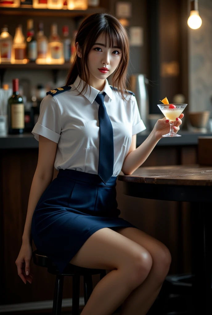full shot body photo of the most beautiful artwork in the world featuring ww2 nurse holding a liquor bottle sitting on a desk nearby, smiling, freckles, white outfit, nostalgia, sexy, stethoscope, heart professional majestic oil painting by Ed Blinkey, Atey Ghailan, Studio Ghibli, by Jeremy Mann, Greg Manchess, Antonio Moro, trending on ArtStation, trending on CGSociety, Intricate, High Detail, Sharp focus, dramatic, photorealistic painting art by midjourney and greg rutkowski