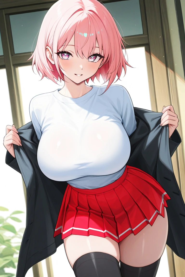 8K, Highest quality, masterpiece, Ultra-detailed、full lips、、Blushing、lipstick、Perfect hands、Detailed hands、In pajamas、hand good、Covering breasts with hands、Short Hair、Blushing、Embarrassed expression、Lie down on the bed、Bedroom、可愛いIn pajamas
