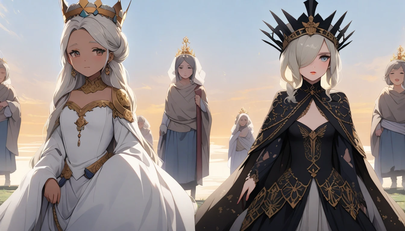 Goddess witb a dress on and in the realm of gods with her children of pure hearted souls and background of the divine realm