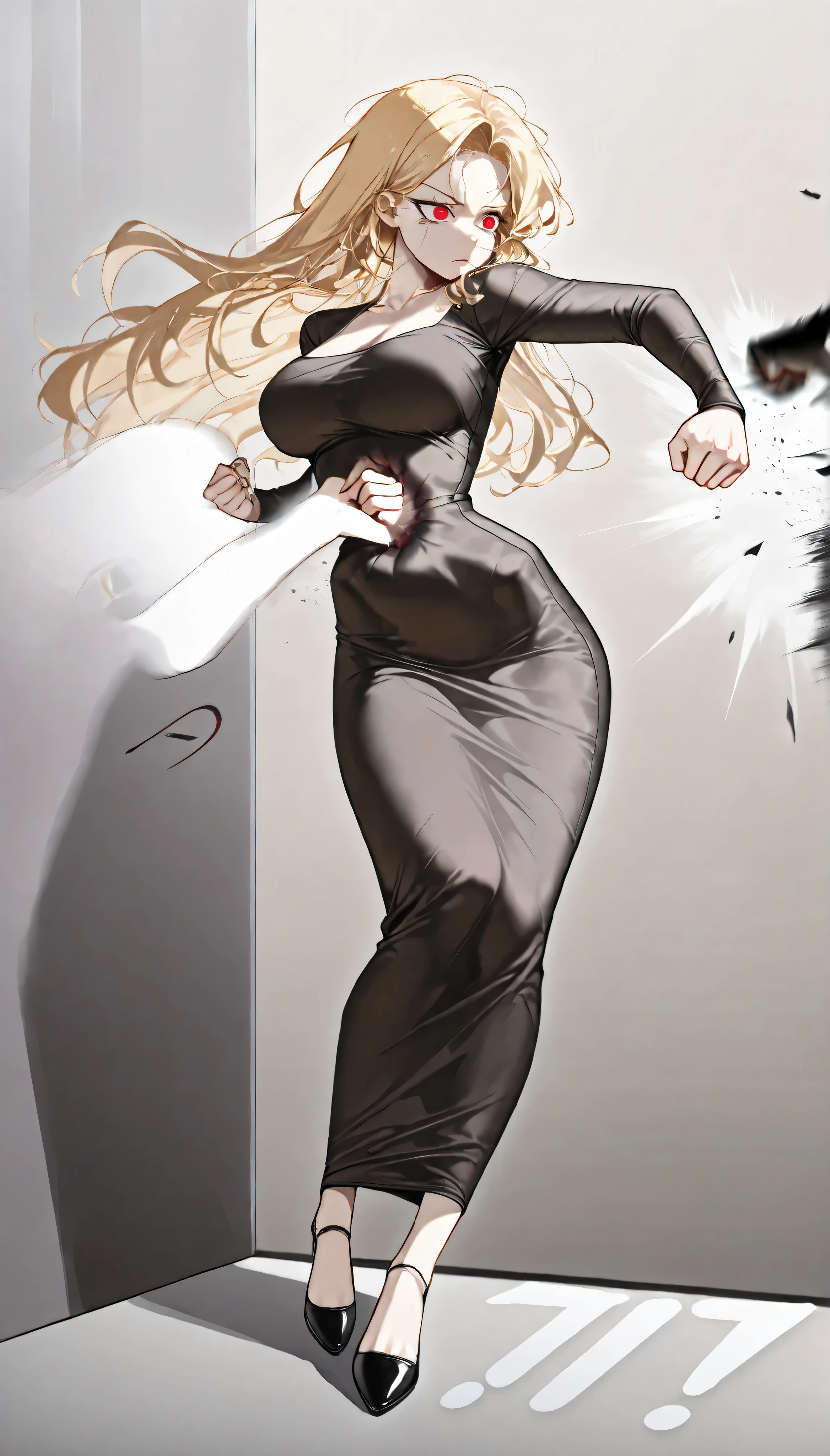 masterpiece, dress, black dress, Black dress, Black Dress, dongtan dress, Dongtan dress, Dongtan Dress, black dongtan dress, Black dongtan dress, Black Dongtan Dress, highres, Super detailed, very detailed, highest quality, best quality, super detailed, standing, high quality, high-definition, extremely detailed, (large breasts), mature female, Full body drawing, full body drawing, slender body, Slender body, Slender Body, (masterpiece), straight body, straight belly, hanging hand over head, (best quality), (hyperdetail), (illustration), ((extremely delicate and beautiful)), (detailed light), (prefect's body), hanging hand over head, {{{{{long hair, Long hair, Blonde hair, blonde hair, blonde, Blonde, Red eye, red eye, Red Eye, binyeo, Binyeo}}}}}, sexy, sexy belly line, Sexy belly line, Sexy Belly Line, (((((punching, belly punching:1.2)))))