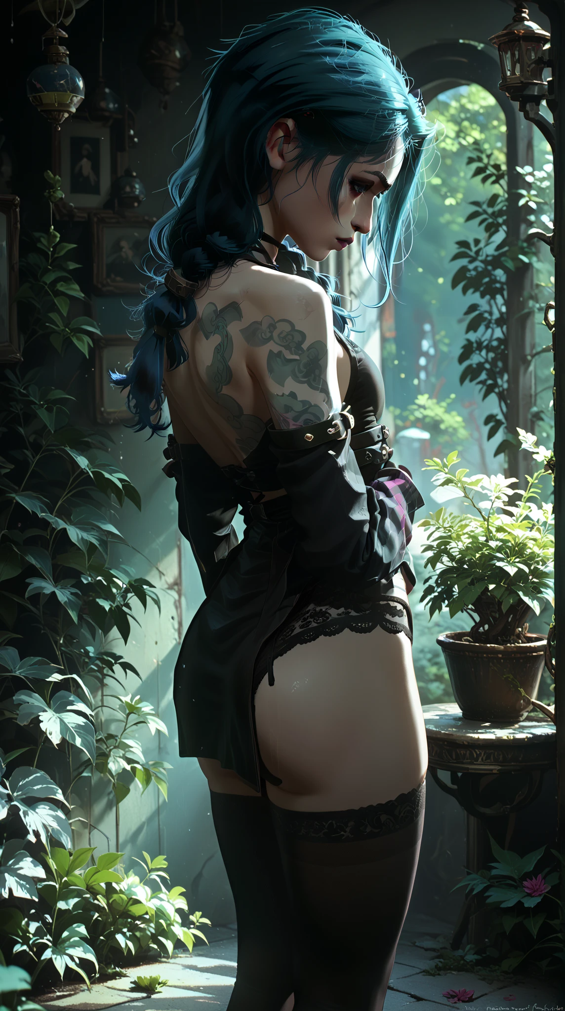 Long lavender hair,chonmage,pale blue color eyes,(Realistic:1.37)Red floral tattoo,Crystal earrings,Quinton,(surrealism:1.1),(Cinematic lighting:1.05),(reflective light:1.1),(Letterbox format:1.15),(profile:1.05),(From behind:1.1),(Best quality,4K,8K,A high resolution,Masterpiece:1.2),Ultra-detailed,Fuzzy dragon-shaped smoke,spacewalk