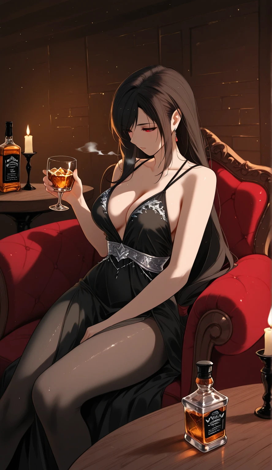 Anime prostitute with glass of wine in hand in a luxury house --auto