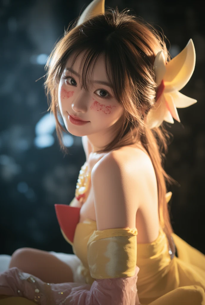 Masterpiece, high quality, high resolution, 8K, ((Skinny Japanese woman in a costume of Yang Guifei)), beautiful face, makeup of Yang Guifei, detailed face, detailed eyes