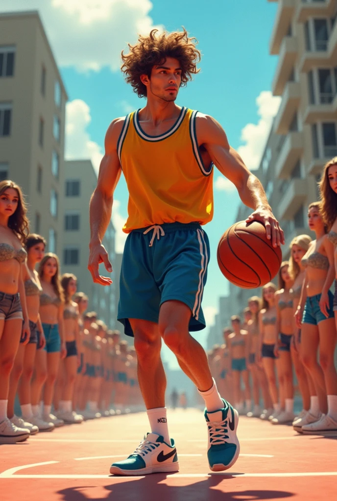 Hot sweaty white clean shaven tan shirtless with very skinny thighs hairy thin teen boy holding ball in left arm flexing right arm standing on beach wearing a baseball hat. He has sweaty reflective skin and curly short fringed fluffy hair. He shows lots of armpit hair and his sweaty reflective big large huge protruding pointy bulging bulge in his dick and balls. His plain white reflective leathery short length running shorts are very tight and small exposing his very skinny hairy mid thighs. His big bulge drags his pristine plain white running shorts down exposing sweaty pubic hair and skinny thigh leg belly hair. The camera is focused on his big protruding bulge and is viewed at an angle.