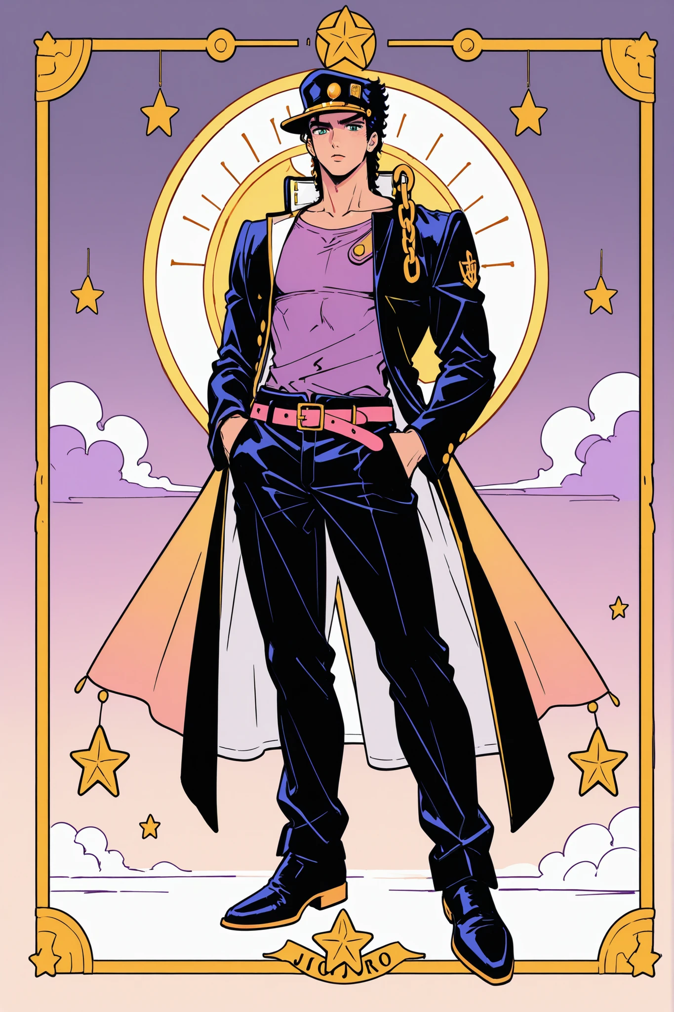 Kujo Jotaro and his stand star platinum with arabian style
