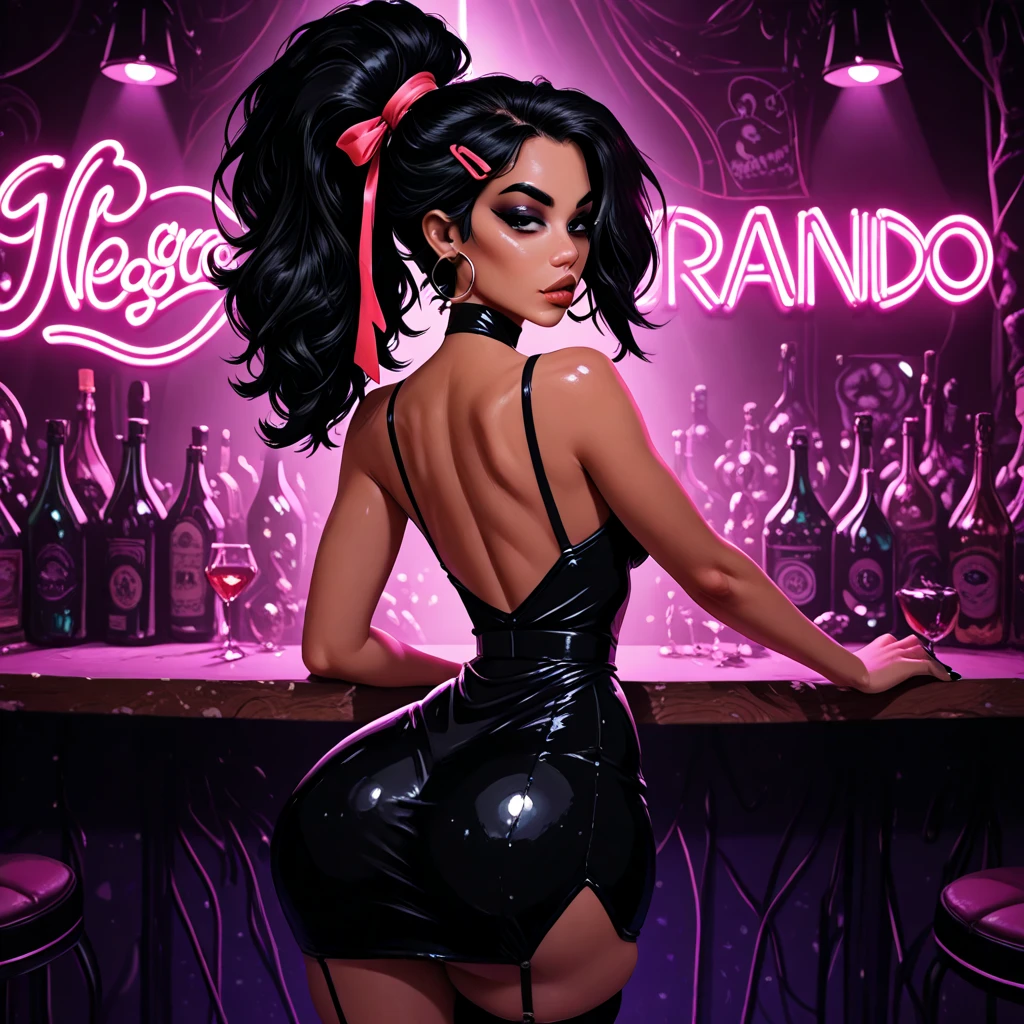 (Solo:1.4), estriptista，((Barra de stripper entre las piernas), estar en el escenario，baile en barra, ((carmelto)), film photo ChristyMackQuiron woman, peinado Mohawk, mohawk hair, black hair, pelo negro, realista, a naked woman Shot putwearing just thong panties dancing poledance, pole dance, baile de barra, barefoot, descalza, tanga, earrings, de buen tono, 35mm photography, movie, bokeh, profesional, 4k, muy detallado, in a tropical style casino, casino de estilo tropical, caribbean casino, caribbean casino, Las Vegas