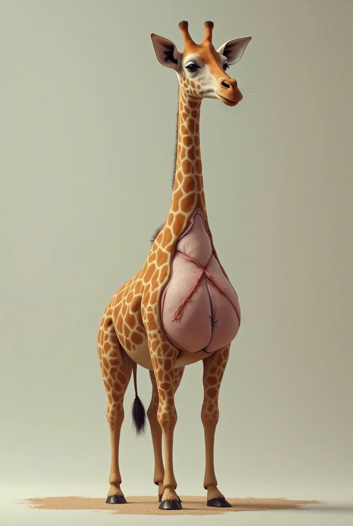 Feral, furry, panting, giraffe, detailed legs, , 1 tongue, 1 big dick , 1 anus, 2 testicles, detached 1 tail, pig, after orgasm, vivid colors, realistic , white background, cum in ass, cum on floor, cum on dick , realisti dick