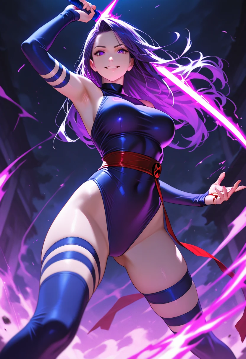 Masterpiece, Best Quality, Highly detailed, illustration, absurdres, street fighter, fate grand order, helena blavatsky, purple eyes, doll suit, shadaloo doll, nazi salute, military, military salute, purple-hair, 1 girl, solo, expressionless, emotionless eyes, looking at viewer, red gloves, emotionless, black latex, corrution, black latex suit, Heterochromia, blue reflection, zofa suit, black magical girl, mind control, shaman