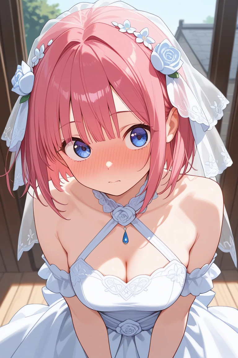 ultra-detailed、(8k, RAW photo, best quality, masterpiece:1.2), (extremely detailed 8k wallpaper),professional lighting,sharp focus, depth of field、nfws,((face close up)),((shot from above)),((美しいflower嫁)),((fluffy short bob、rainbow colored curl hair、curly hair))、(complete wedding dress).lace veil、lace shawl、tiara、necklace、((Sweat))、((kneeling)),(blush)、((Close ~ eyes)),((very embarrassed)),Light smile,((paizuri)),((Steam from the mouth)),flower、(luxury bed)、((night))、(Correct number of upper limbs、Correct number of lower limbs、Correct number of fingers、Correct number of toes)