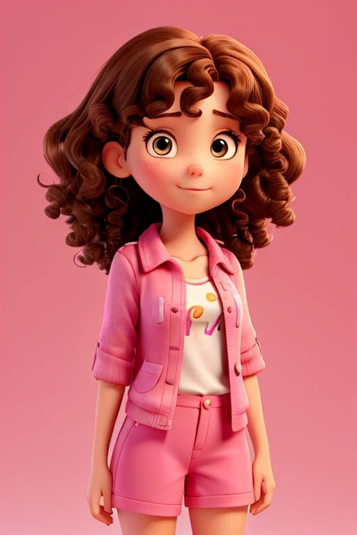 ??? girl, Story character, cabelos cacheados e fita no cabelo, vestido rosa, estilo pixar, Disney