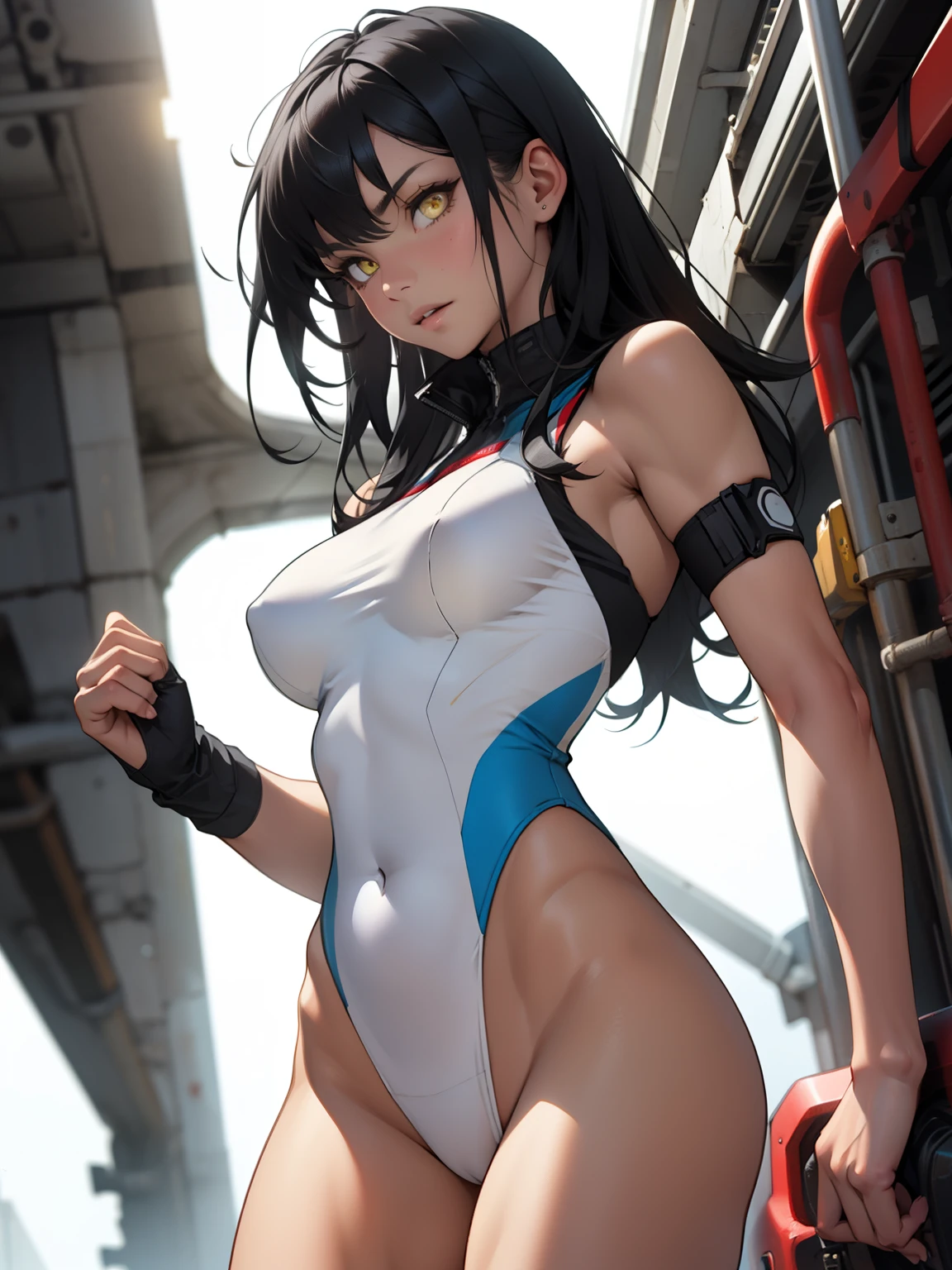 (High definition CGUnity 8k wallpaper), masute piece, High resolution, Full body, 15 years old, tanned beautiful girl, beautiful beach volleyball player, short black hair, misaligned micro bikini, finely drawn pretty face, Shiny skin, Small breasts, free pose, with erect crotch, huge erect, holding with hand, in front of everyone, abdomen wet with, Shame, Futanari, androgynous, pain, Close eyes, droolng, Saliva, seaside, Resort, white clouds, Blue sky