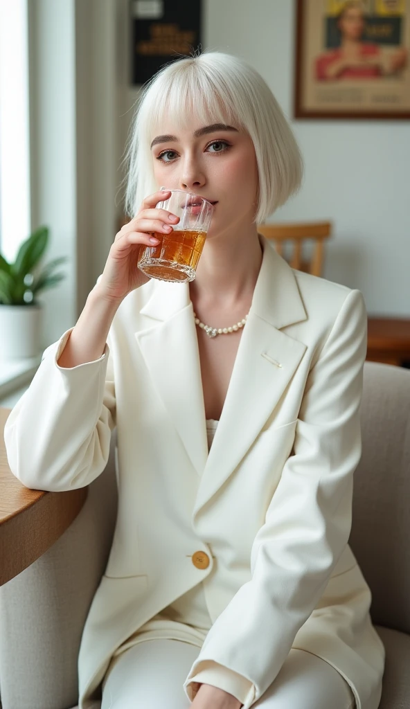 A cute nerdy female blonde scientist drinks a potion that cause her to grow into giantess. She barely fits in her lab. her very huge breast are on the verge of shredding her white lab coat and blue blouse. Black pencil skirt, huge tits, wide hips, massive ass, thicc, very curvy, huge, broad shoulders