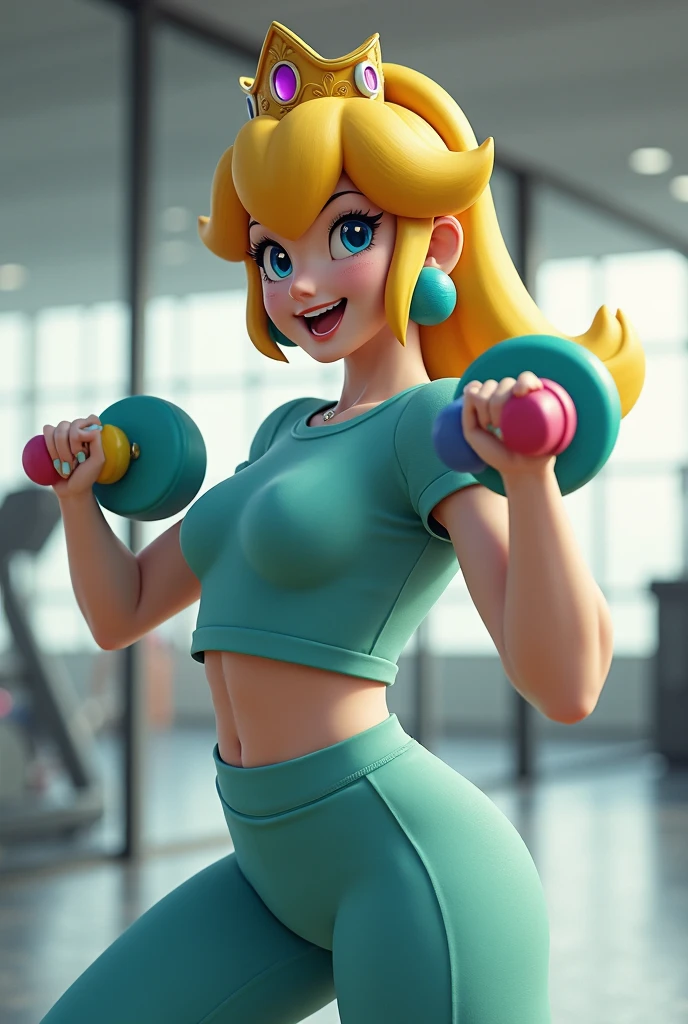 A princess peach lifting weights in sportswear for kids