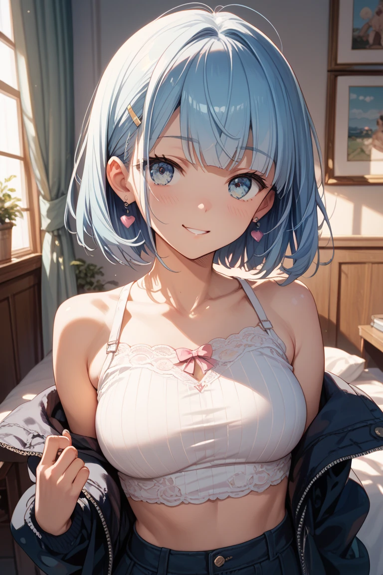 Tabletop Best image quality super vivid High Detail One Young Woman((adult)) ((White underwear)) 白いLong gloves((Blanche)(Long gloves)) White stockings((Blanche)(stockings)) lingerie Wolf Ears short hair((shortcut)(Gray Hair)(Habitual hairstyle)(fluffy)) Laughter Eye color is blue On all fours