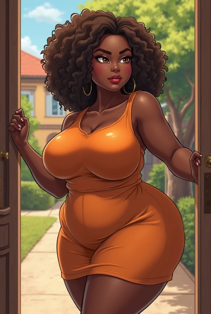 8k, best quality, masterpiece, highly detailed, African woman (huge breast, thick thights), curly hair, in white tight business suit, pregnant, visible nipples, visible areola, marked pussy, bar background, spreading her legs